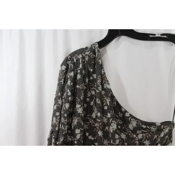 Dolan Womens Black Floral One‎ Shoulder Ruffle Hem Dress M - Picture 2 of 5